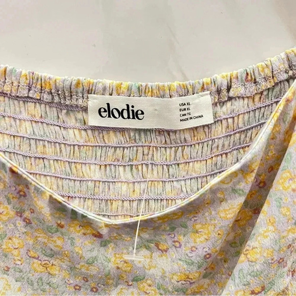 Elodie Floral Off Shoulder Top Size XL Cropped Back Smocked Blouse - Picture 6 of 8